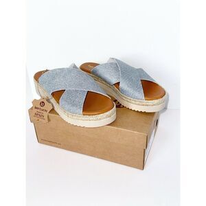 BERTUCHI Sandal Denim Leather Cross Band Platform Wedge Espadrille Blue 40/9